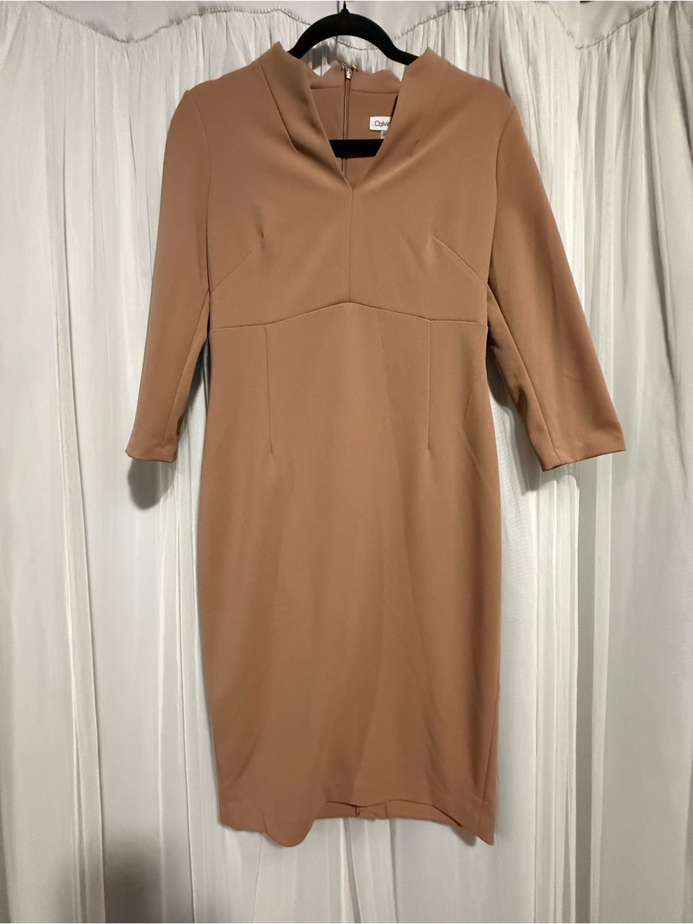 Calvin Klein Camel/Tan Midi Sheath Dress